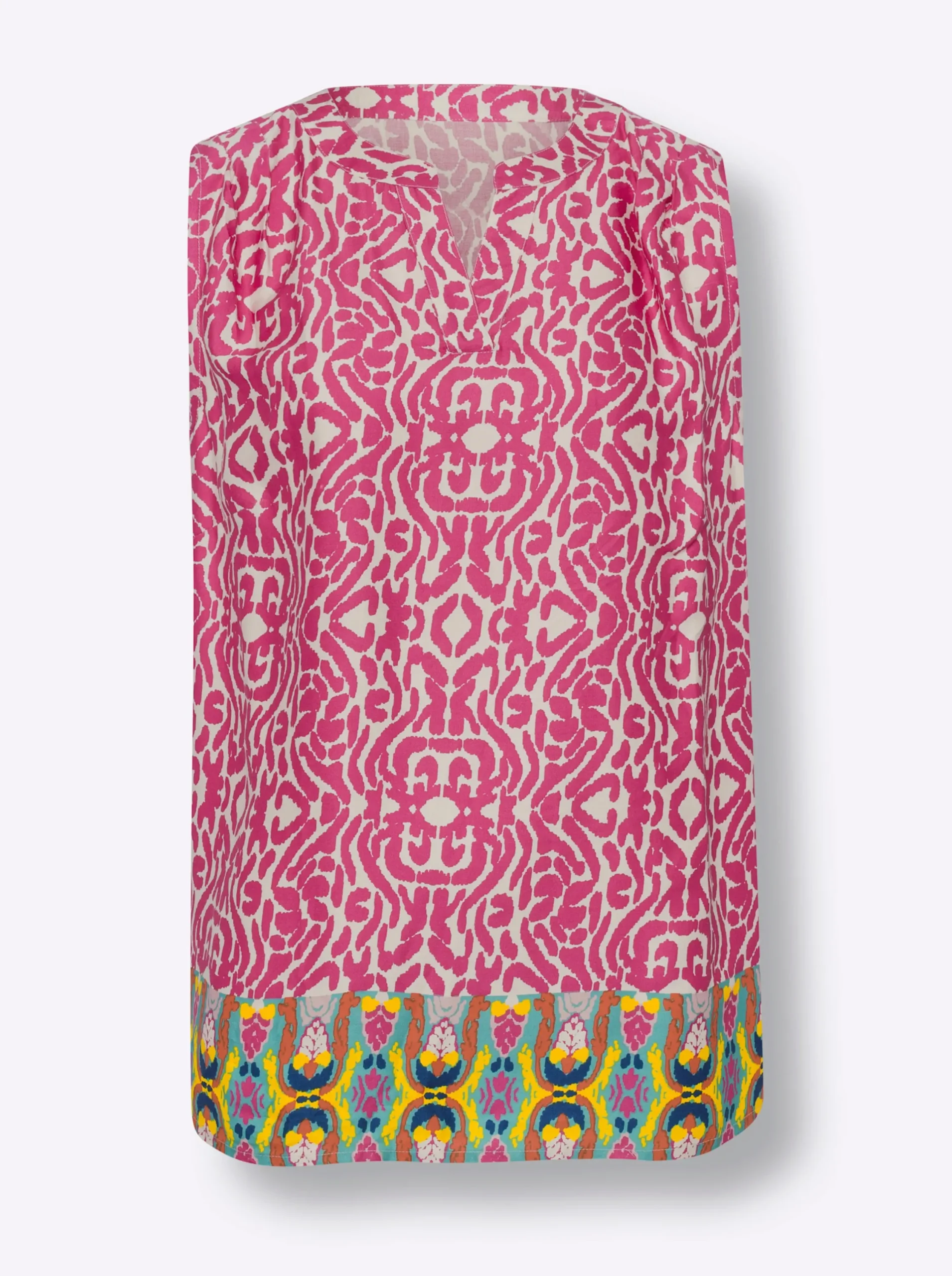 Blusen|heine Blusentop mit Raffung an der Schulter fuchsia-elfenbein-bedruckt