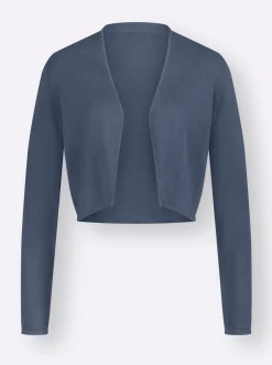 Jacken|Strickjacken| Bolero Feinstrick-Qualität, verschlusslos rauchblau