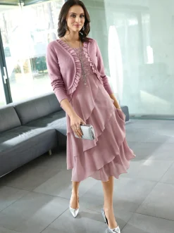 Strickjacken| Bolero mit Chiffon-Volants mauve