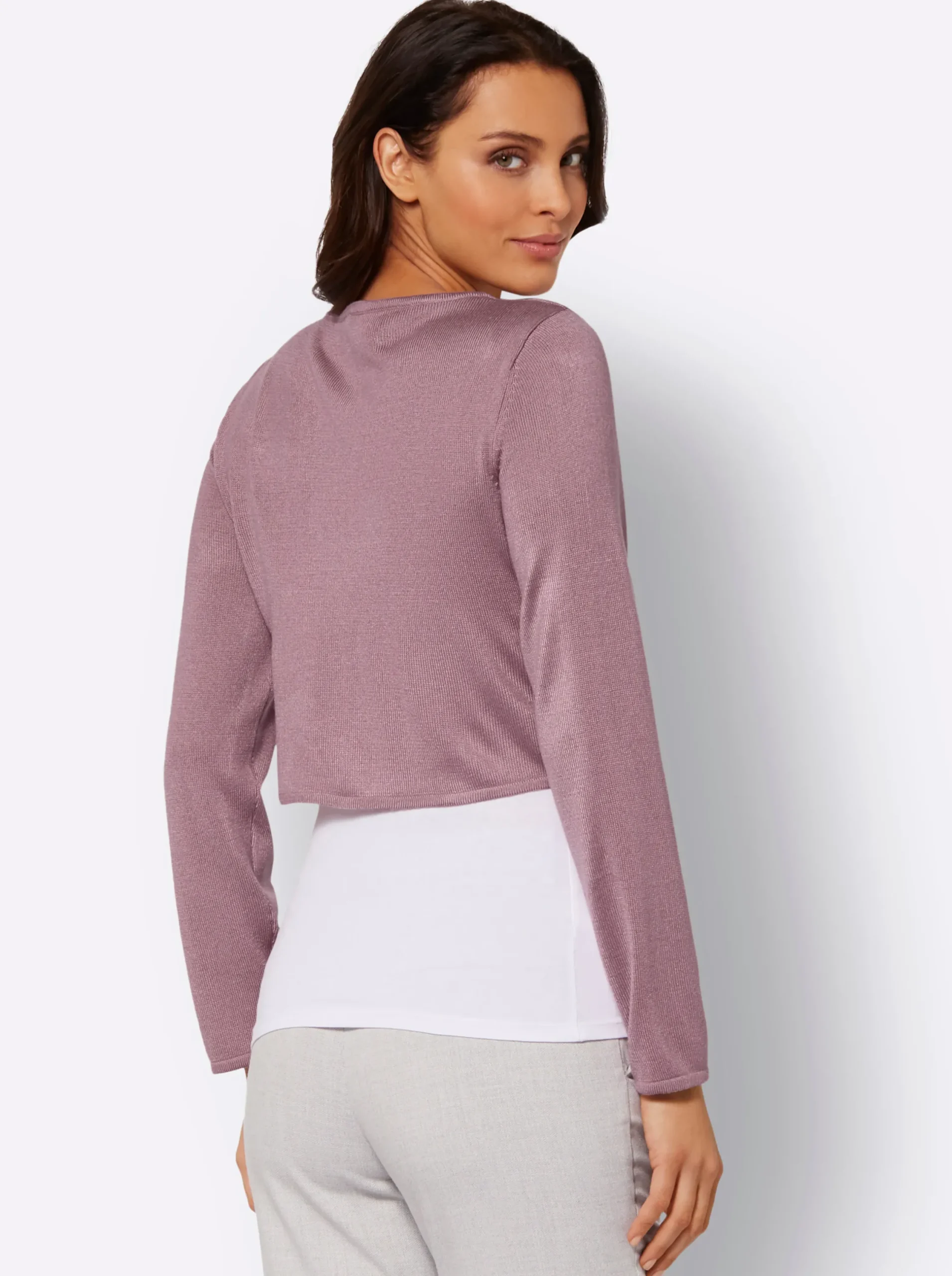 Strickjacken| Bolero mit Chiffon-Volants mauve