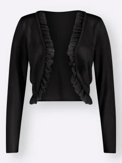 Jacken|Strickjacken| Bolero mit Chiffon-Volants schwarz