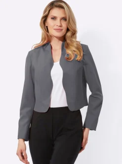 Jacken|Blazer| Bolerojacke mit Wellenabschluss, Stehkragen grau