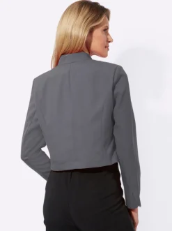 Jacken|Blazer| Bolerojacke mit Wellenabschluss, Stehkragen grau