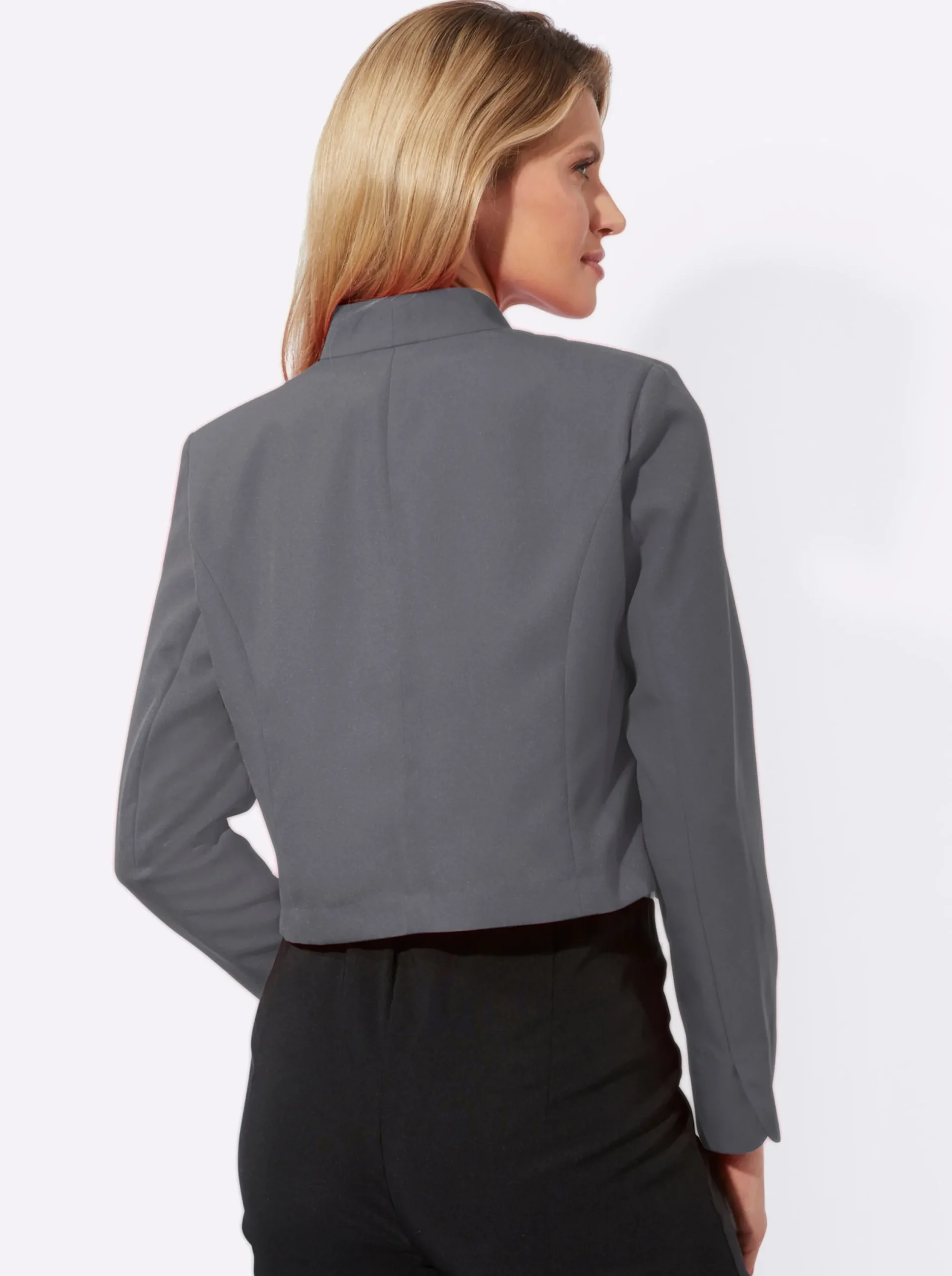 Jacken|Blazer| Bolerojacke mit Wellenabschluss, Stehkragen grau