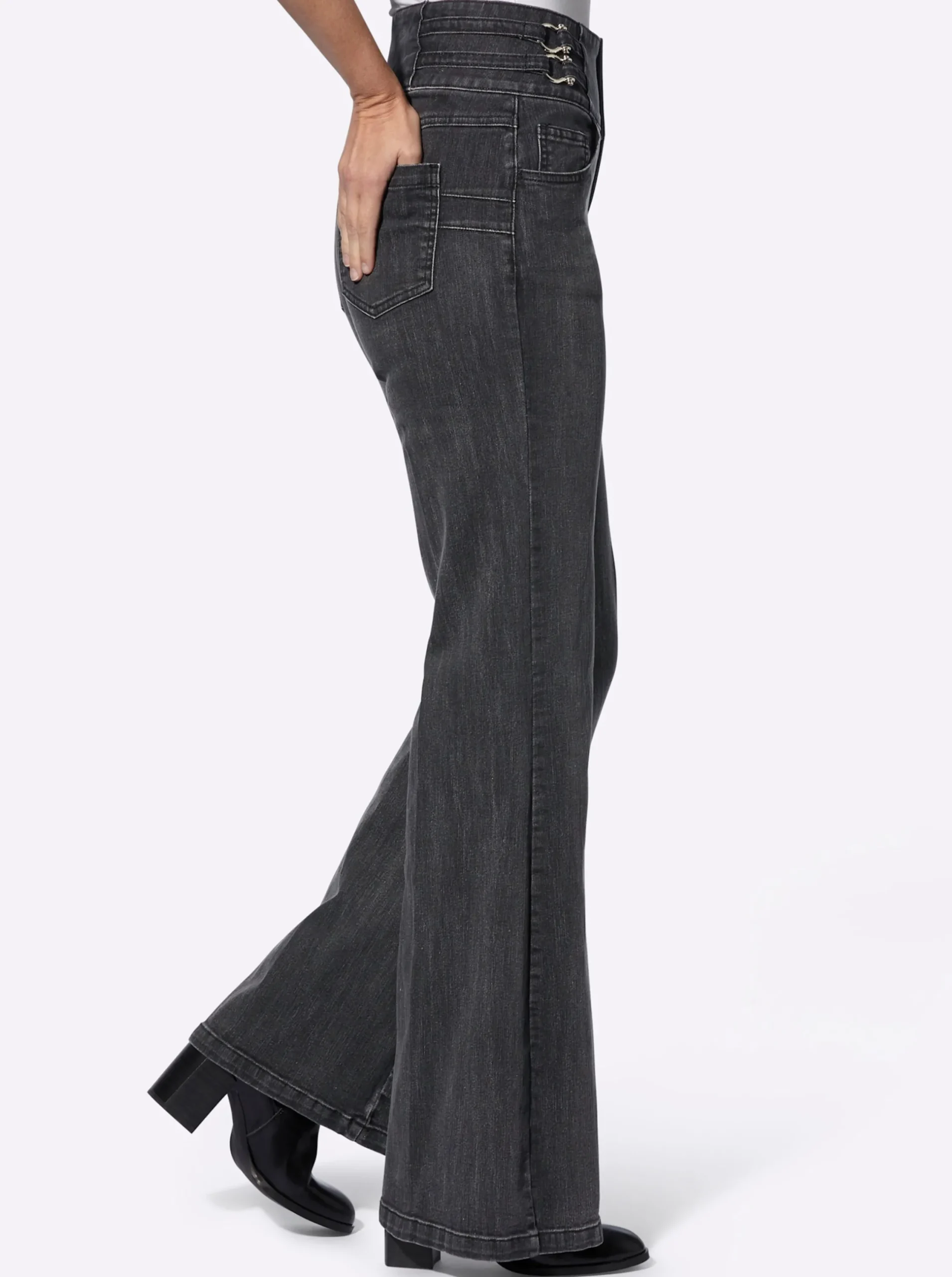 Jeans|heine Bootcut-Jeans mit breitem Bund graphitdenim