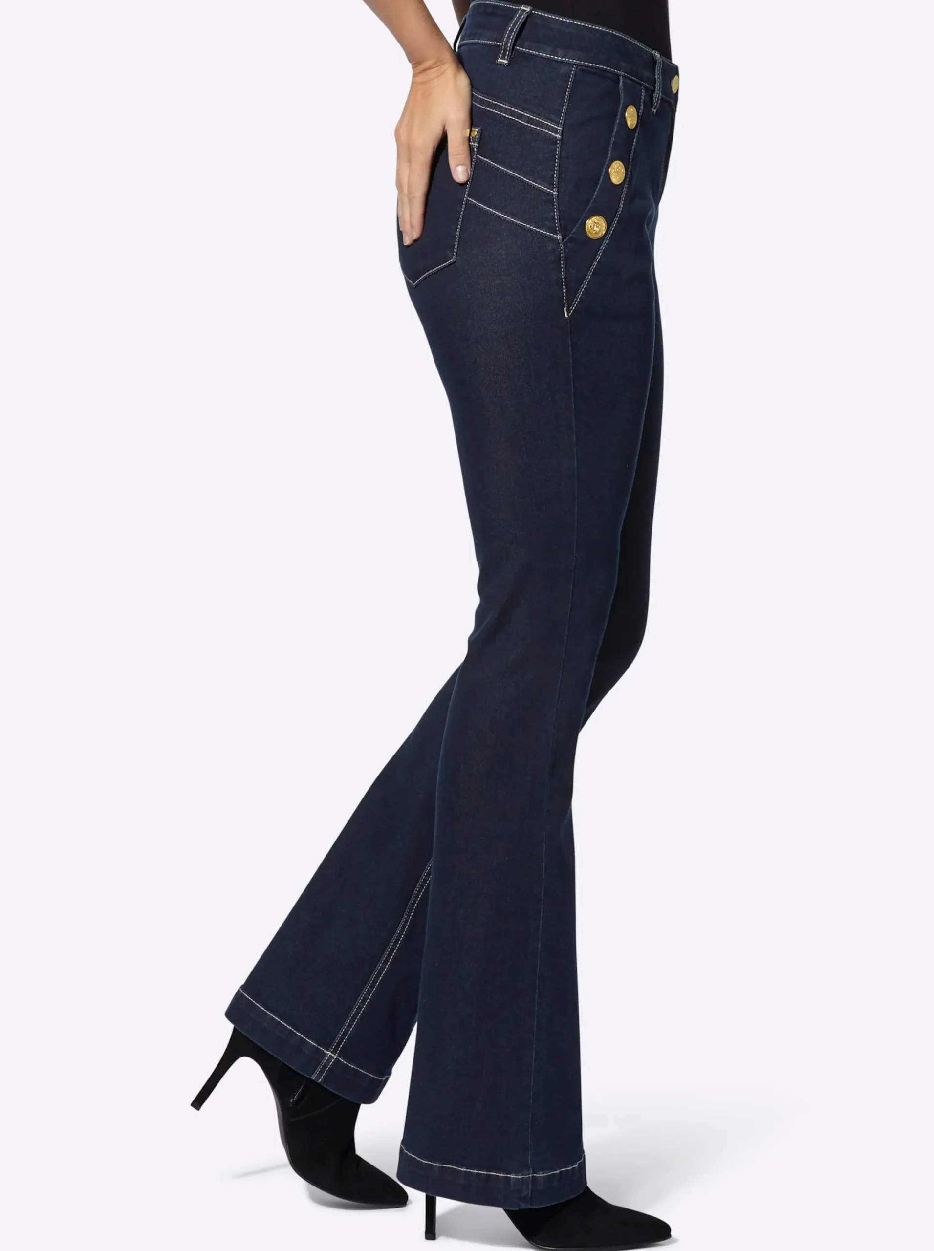 Jeans|heine Bootcut-Jeans mit großen Zierknöpfen darkblue