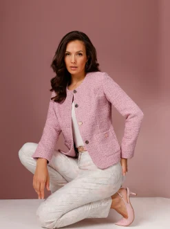 Blazer|CREATION L PREMIUM Bouclé-Blazer mit 30% Wolle rosé
