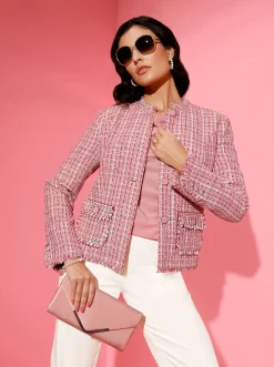 Blazer| Bouclé-Blazer mit Glitzergarn flamingo-ecru-gemustert
