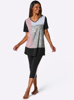 Homewear|wäschepur Capri-Anzug schwarz-hortensie