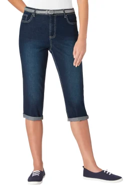 Jeans| Caprihose inklusive Gürtel blue-stone-washed