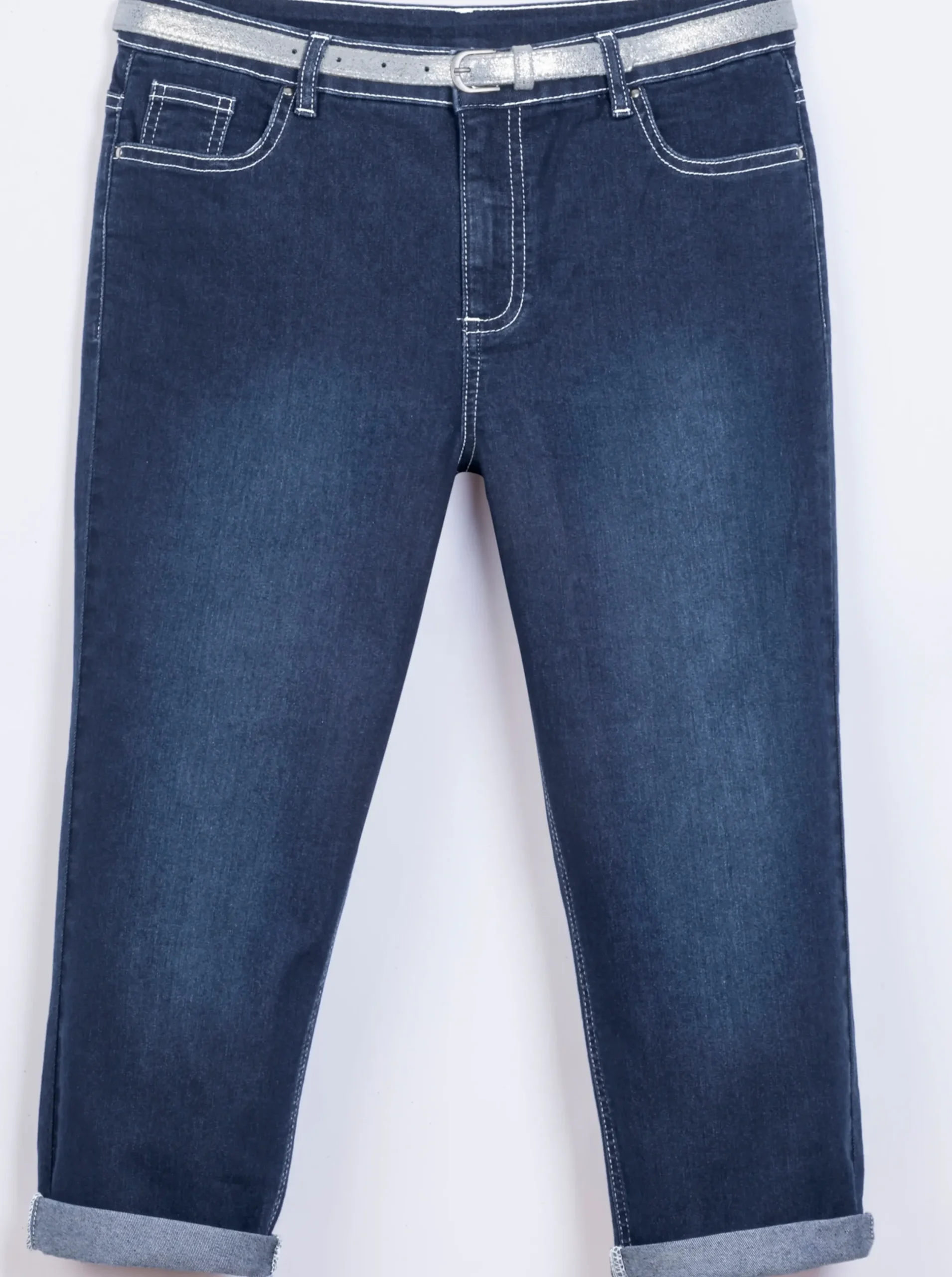 Jeans| Caprihose inklusive Gürtel blue-stone-washed