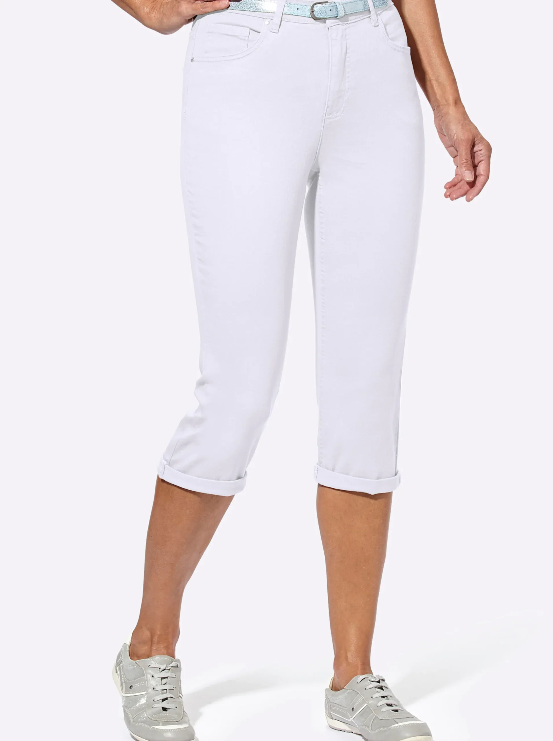 Jeans| Caprihose inklusive Gürtel weiß