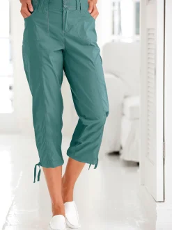 Hosen| Caprihose mit weitenverstellbarem Saum petrol