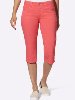 Hosen| Caprijeans mit kurzen Fußschlitzen koralle