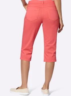 Hosen| Caprijeans mit kurzen Fußschlitzen koralle