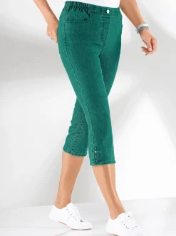 Jeans| Caprijeans mit Nieten-Verzierung smaragd