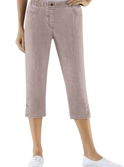 Jeans| Caprijeans mit Nieten-Verzierung beige