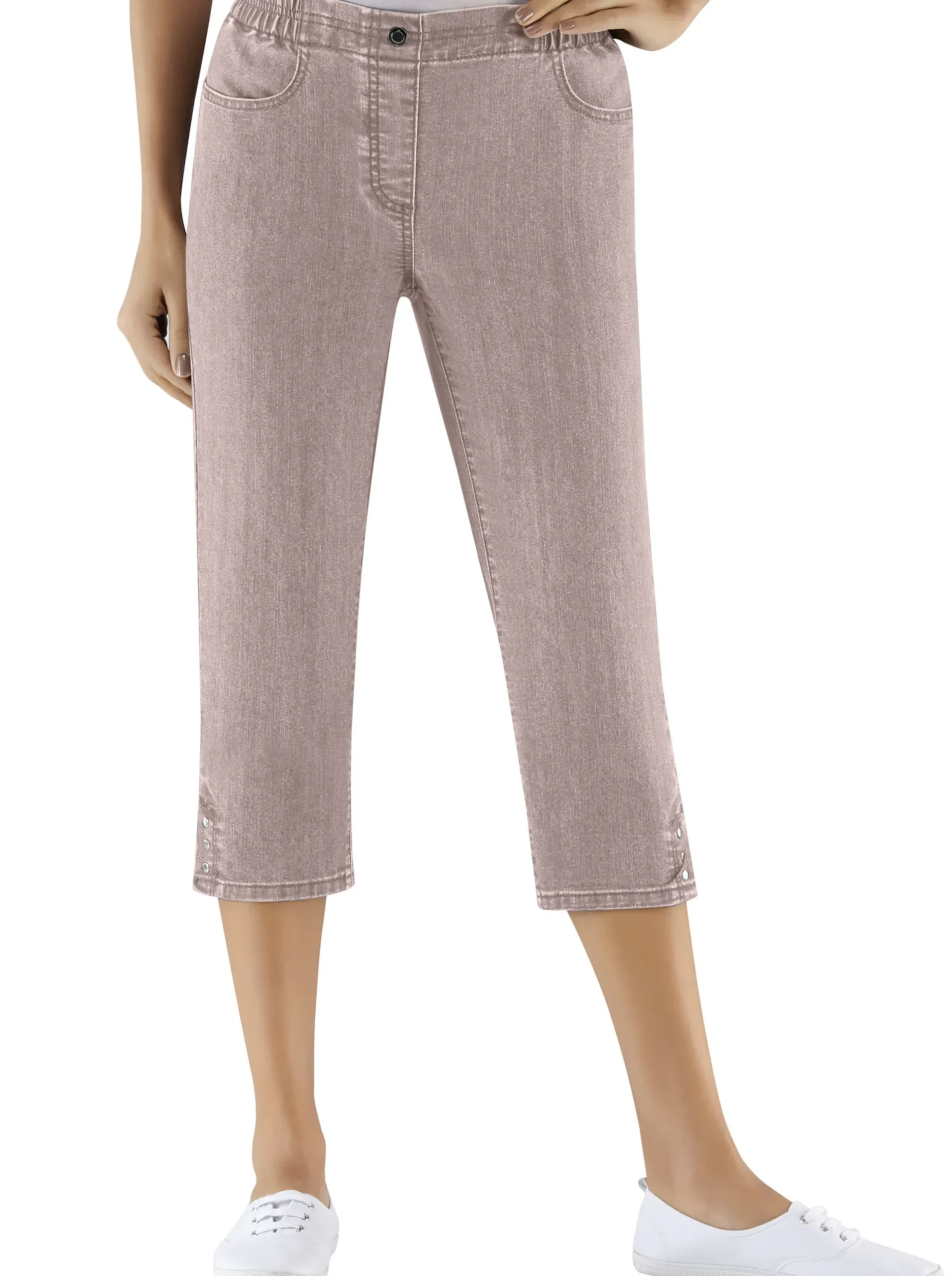 Jeans| Caprijeans mit Nieten-Verzierung beige