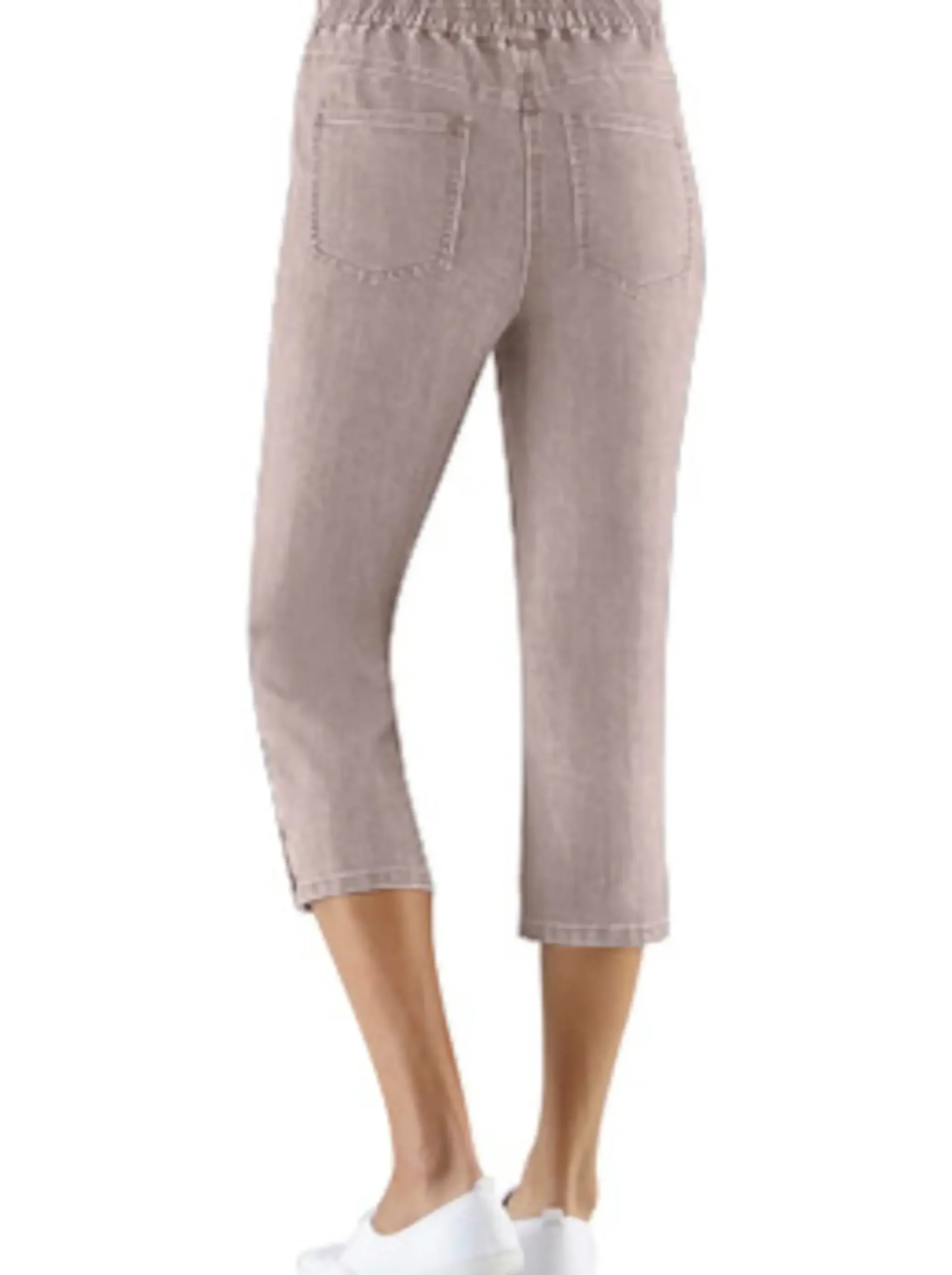 Jeans| Caprijeans mit Nieten-Verzierung beige