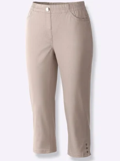 Jeans| Caprijeans mit Nieten-Verzierung beige