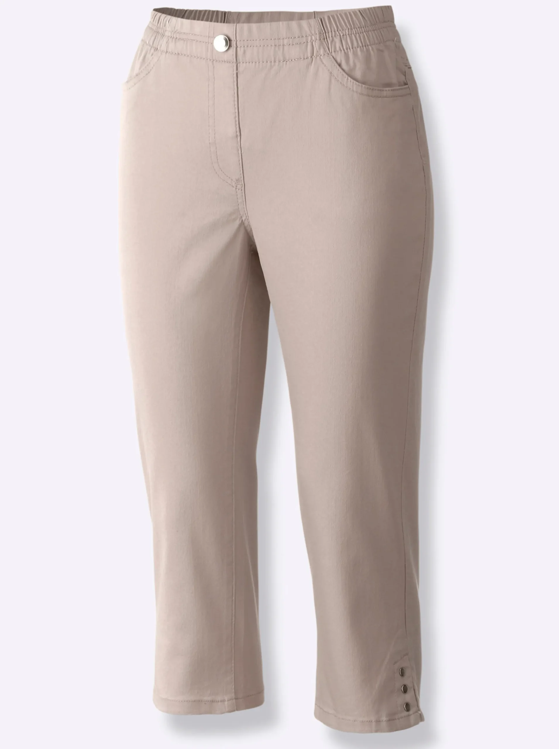 Jeans| Caprijeans mit Nieten-Verzierung beige