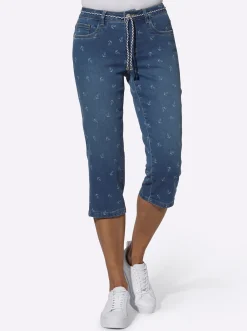 Jeans| Caprijeans mit rückwärtigem Sattel blue-stone-washed
