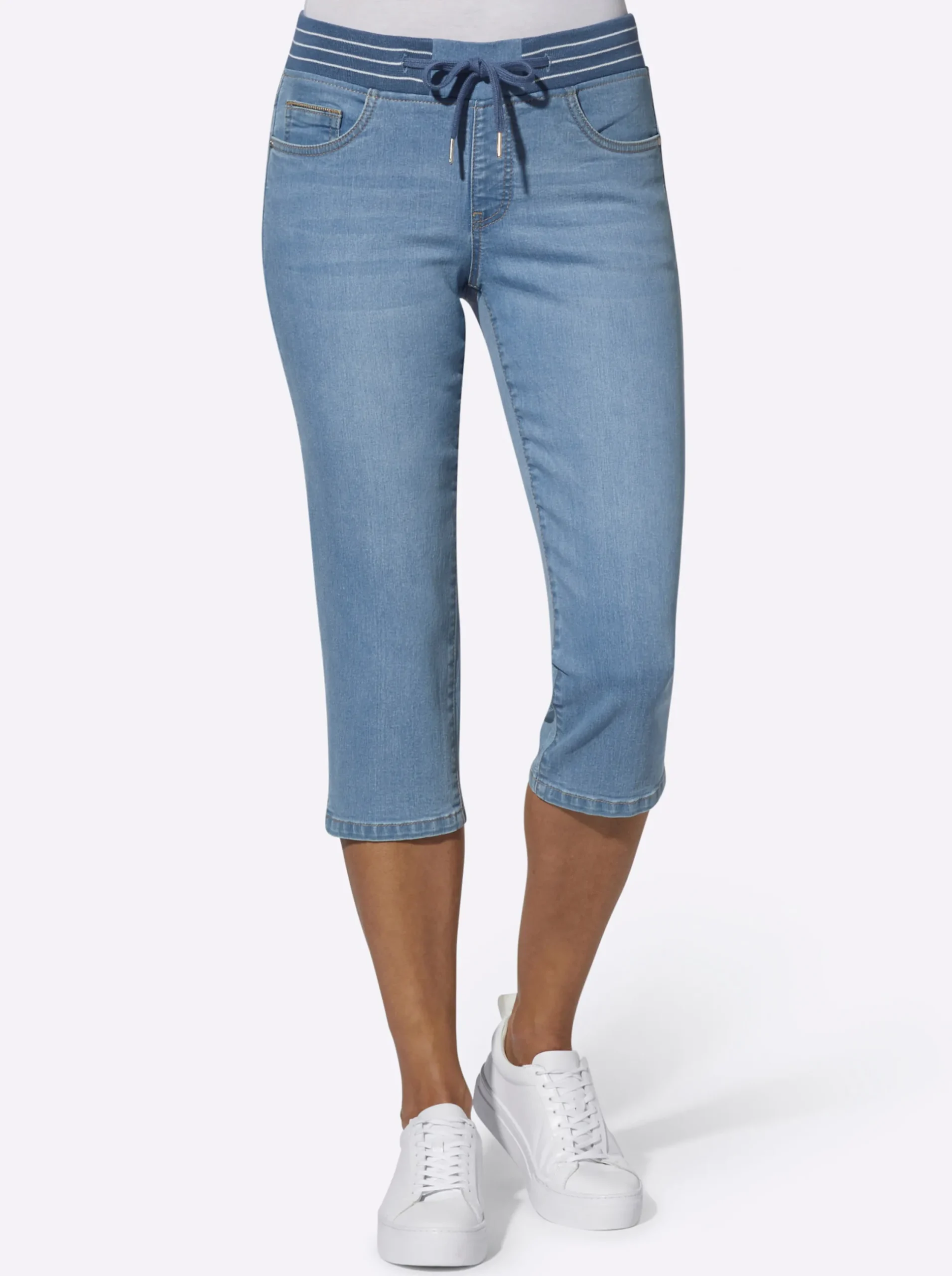Basics|Jeans| Caprijeans mit Rundum-Dehnbund blue-bleached