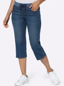 Basics|Jeans| Caprijeans mit Rundum-Dehnbund blue-stone-washed