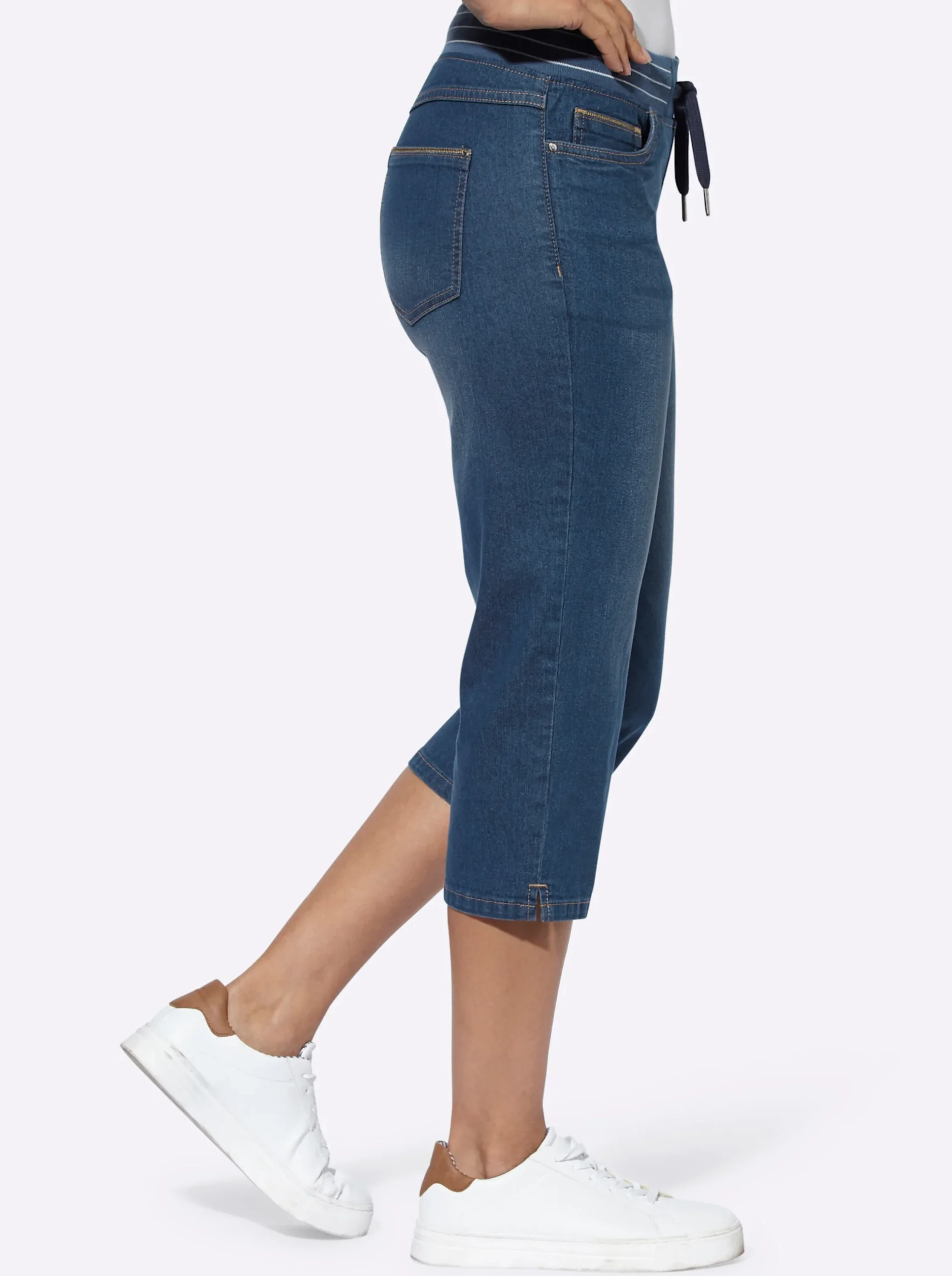 Basics|Jeans| Caprijeans mit Rundum-Dehnbund blue-stone-washed
