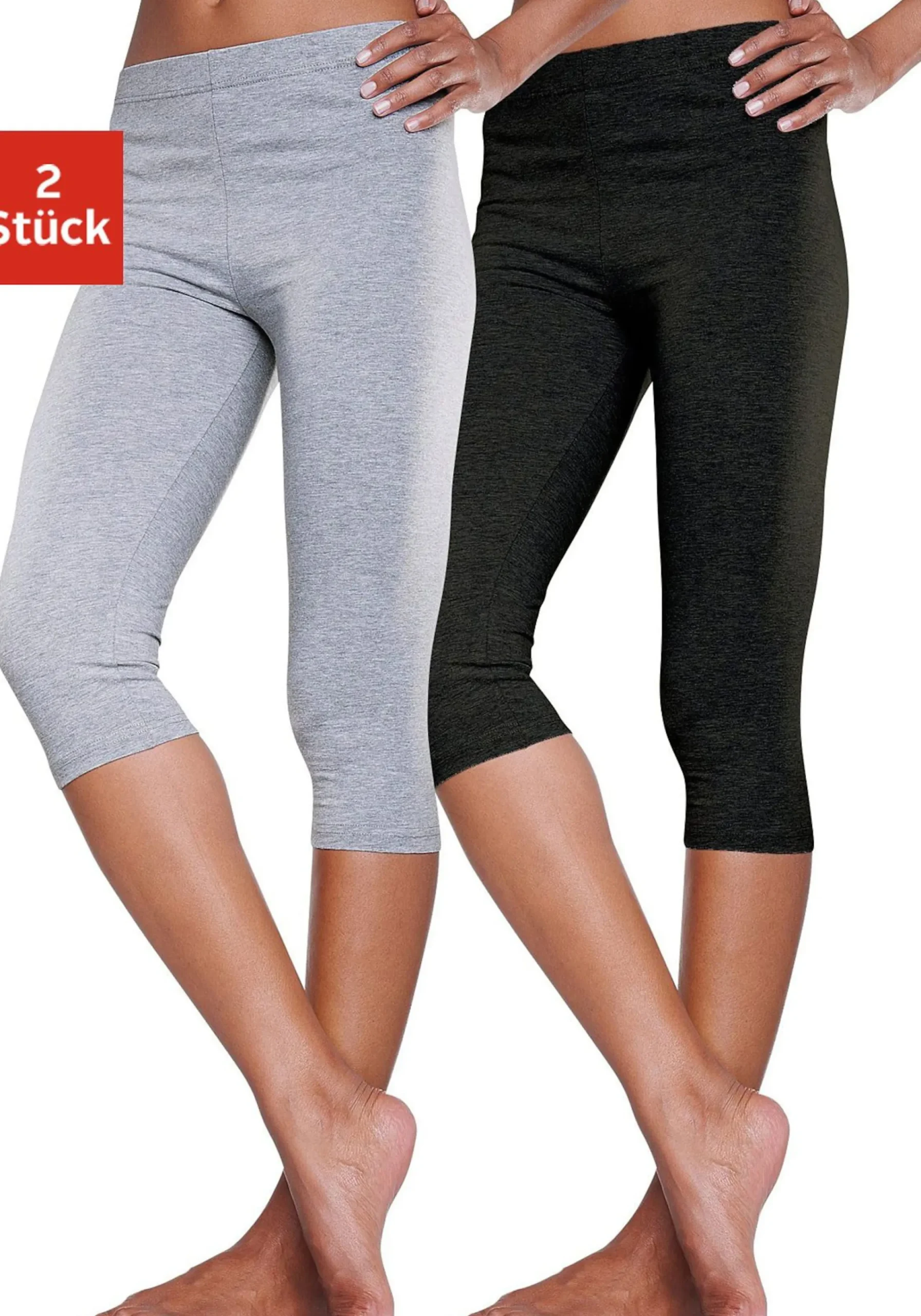 Hosen| Caprileggings 1xhellgrau-meliert,1xschwarz