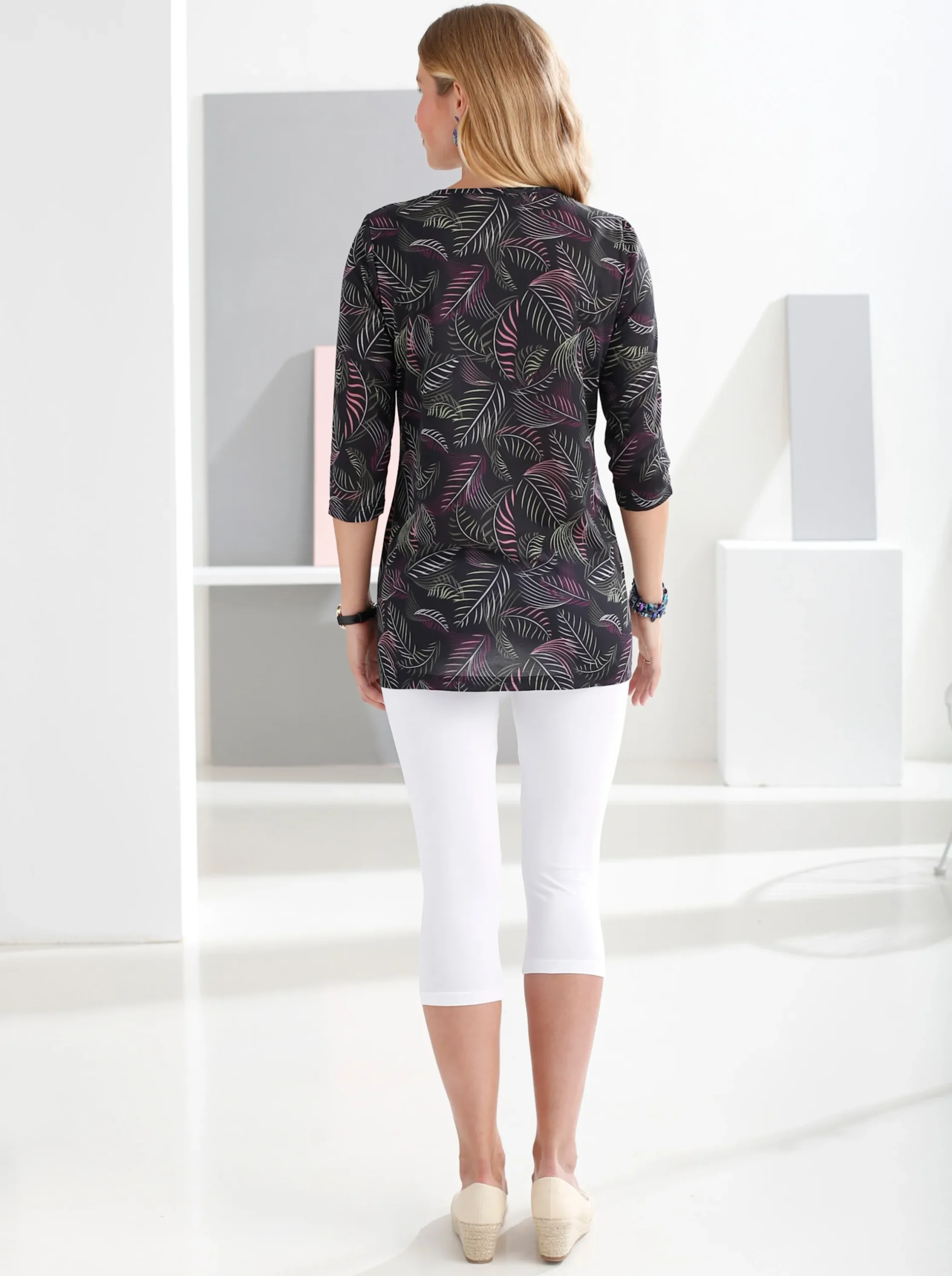 Hosen| Caprileggings mit Rundum-Dehnbund weiß