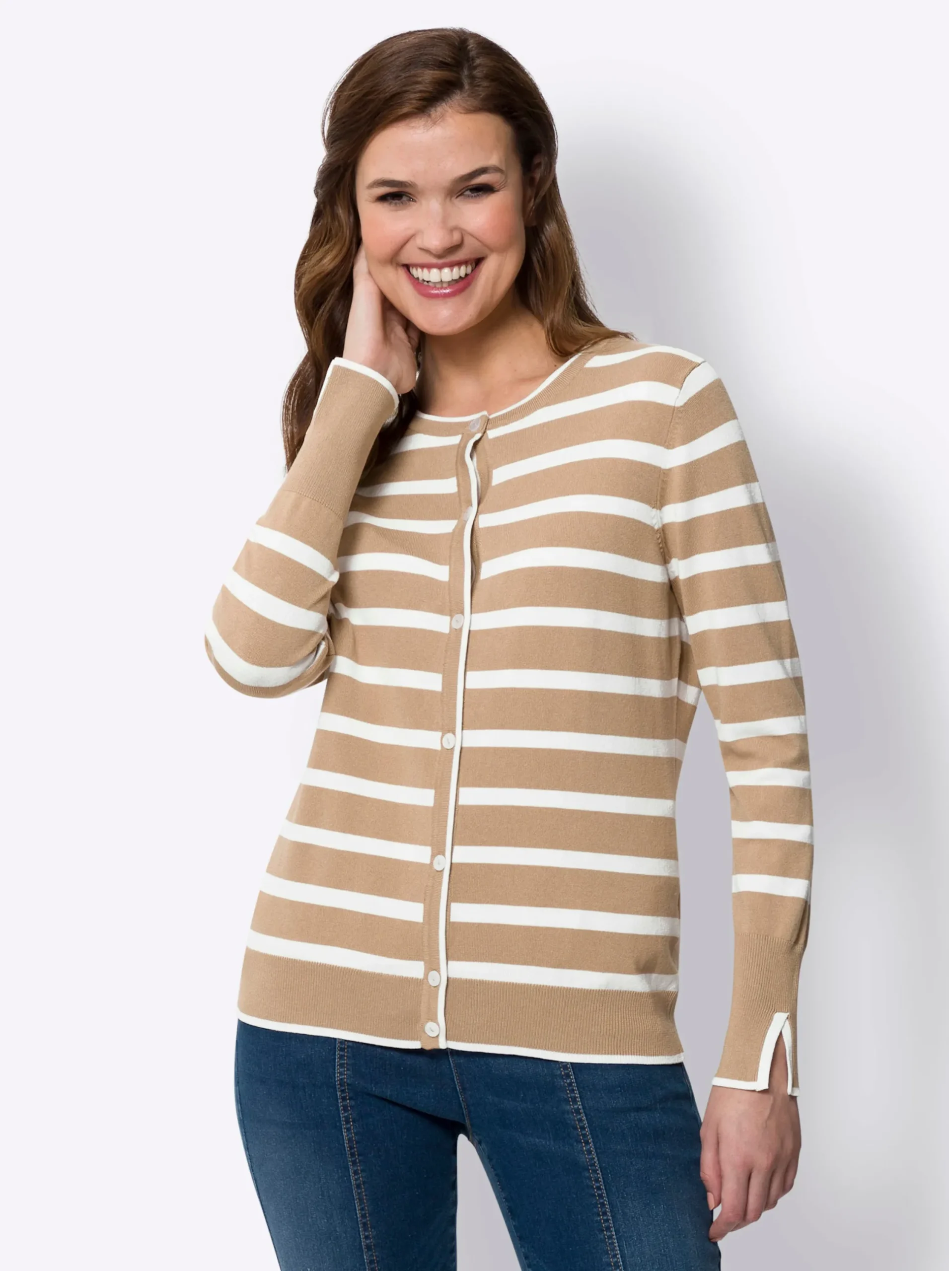 Strickjacken|heine Cardigan camel-ecru-gestreift