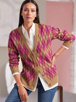 Strickjacken|heine Cardigan camel-fuchsia-gemustert