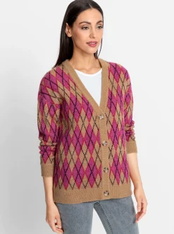 Strickjacken|heine Cardigan camel-fuchsia-gemustert