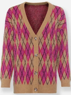 Strickjacken|heine Cardigan camel-fuchsia-gemustert