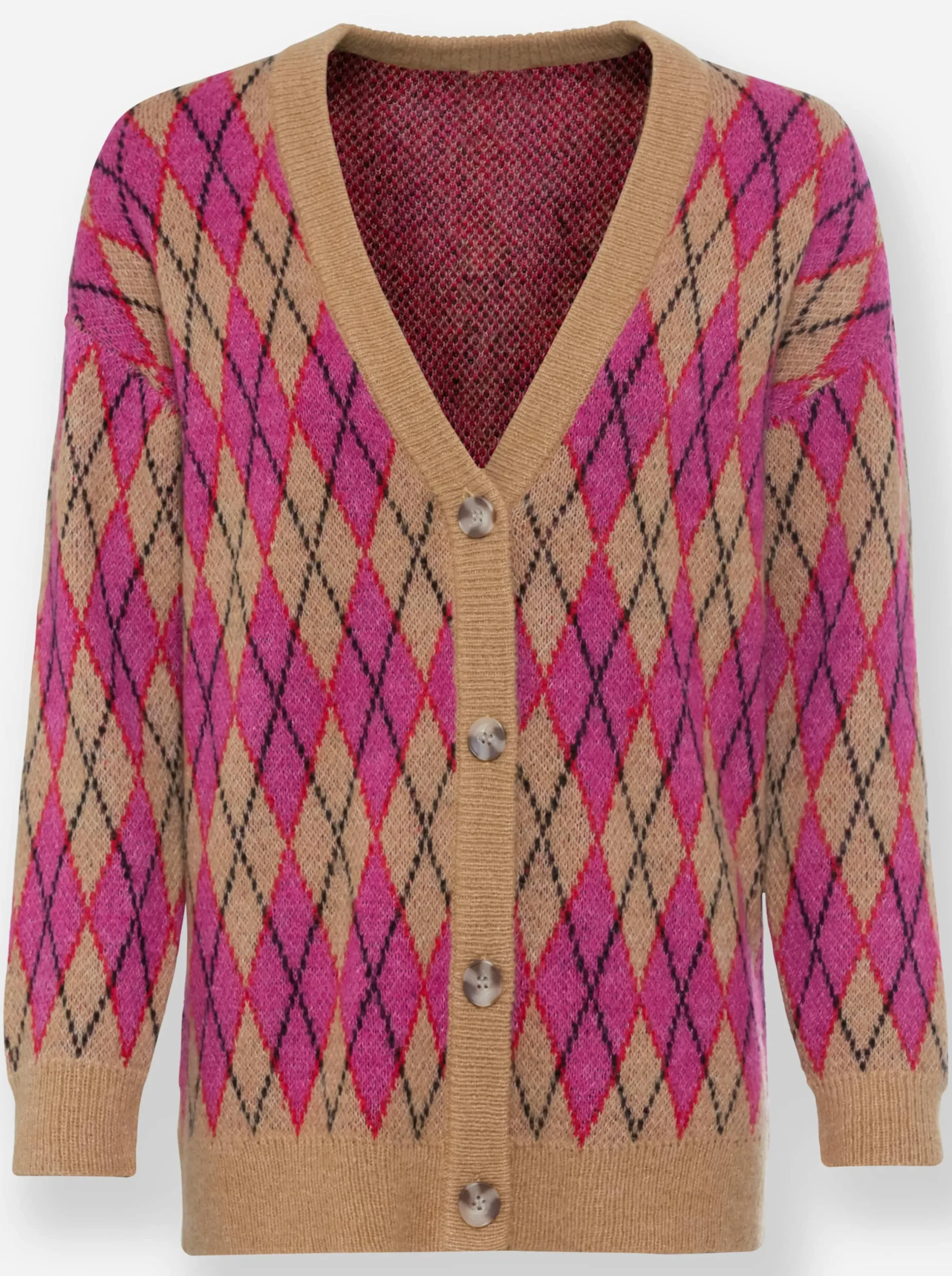 Strickjacken|heine Cardigan camel-fuchsia-gemustert