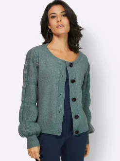 Strickjacken| Cardigan aus Grobstrick, mit Wolle jade