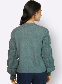 Strickjacken| Cardigan aus Grobstrick, mit Wolle jade