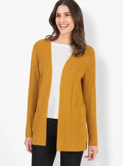 Basics| Cardigan in offener Longform ocker