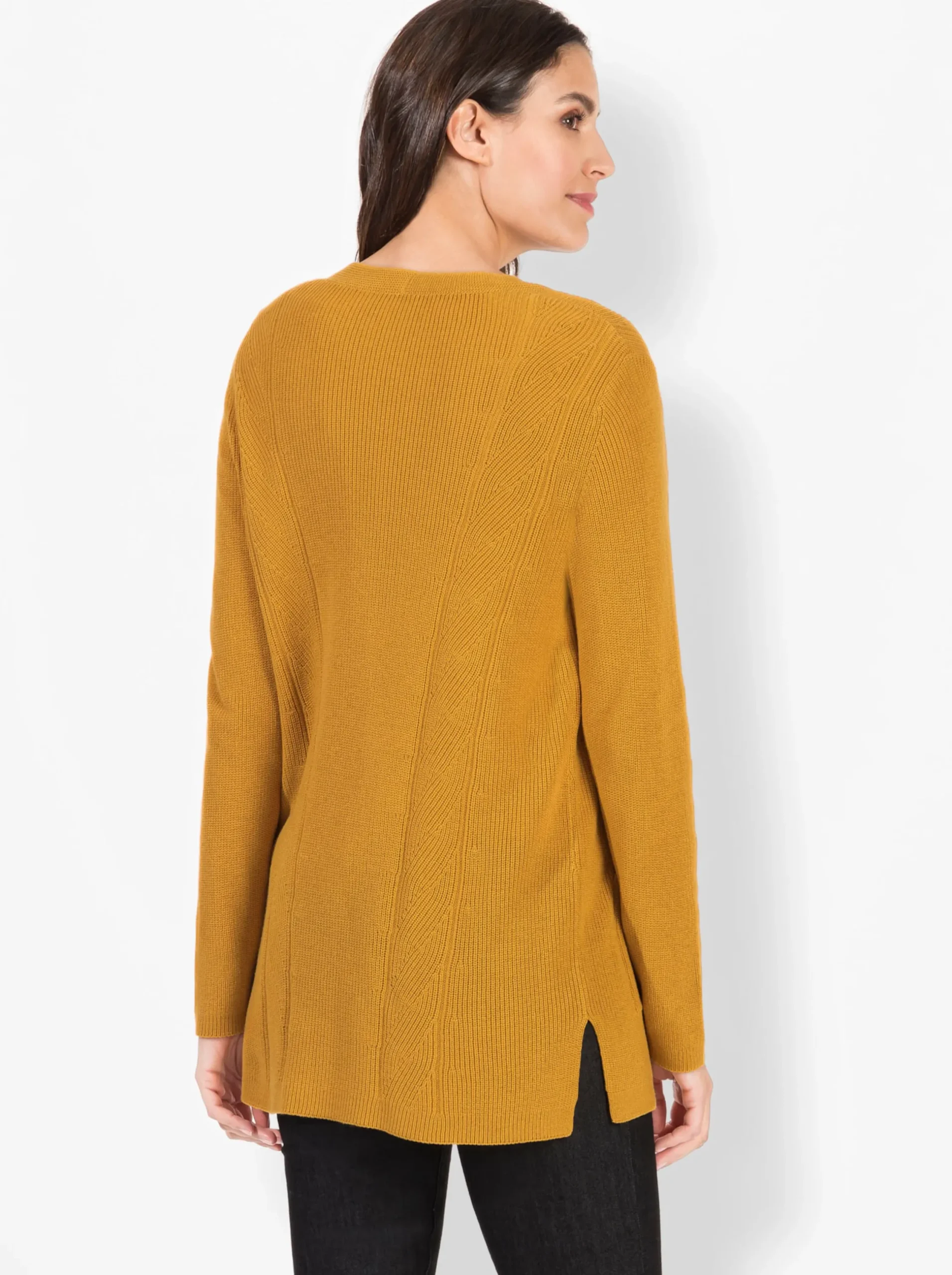 Basics| Cardigan in offener Longform ocker