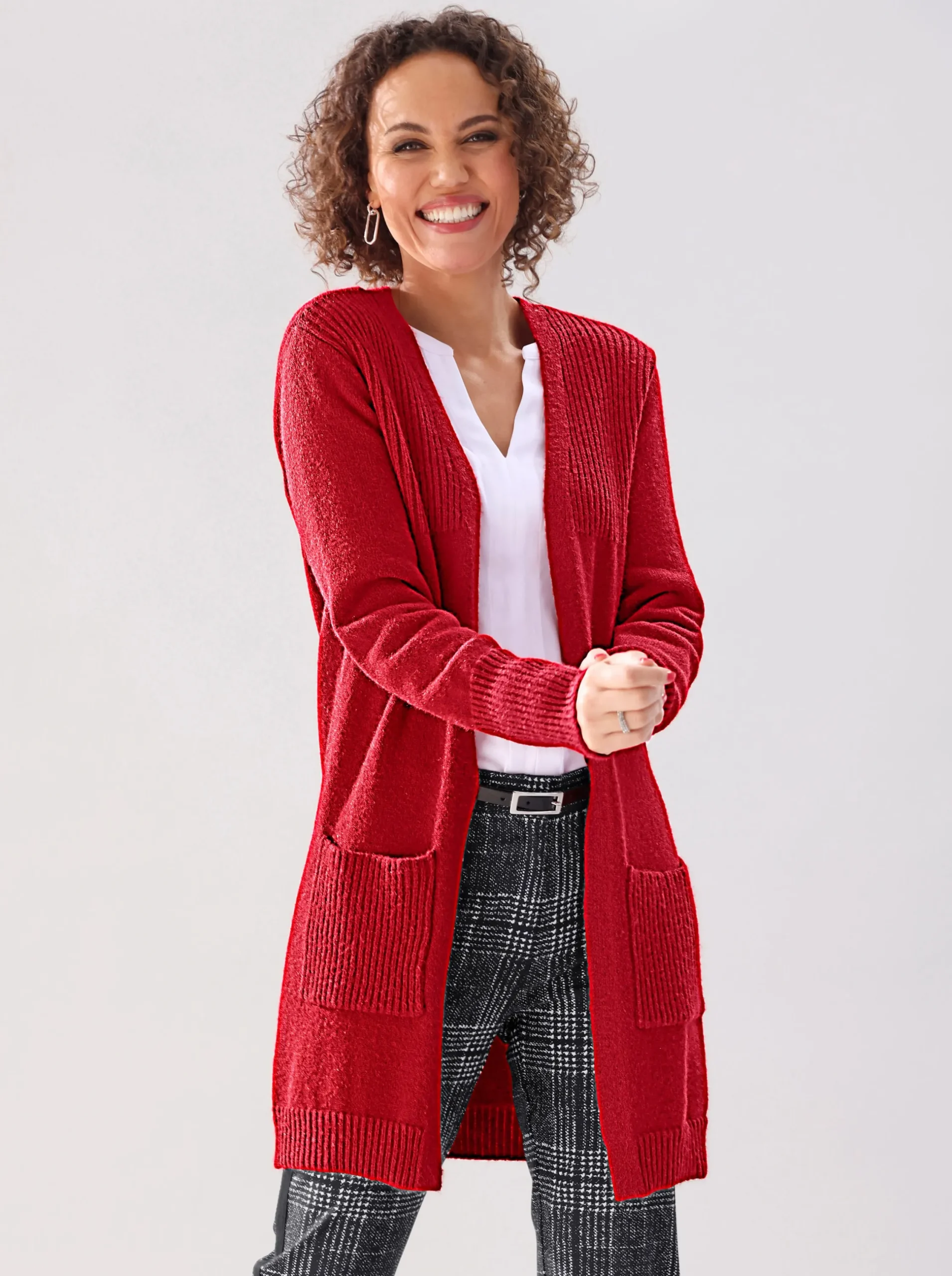 Strickjacken| Cardigan mit 2 Taschen rot