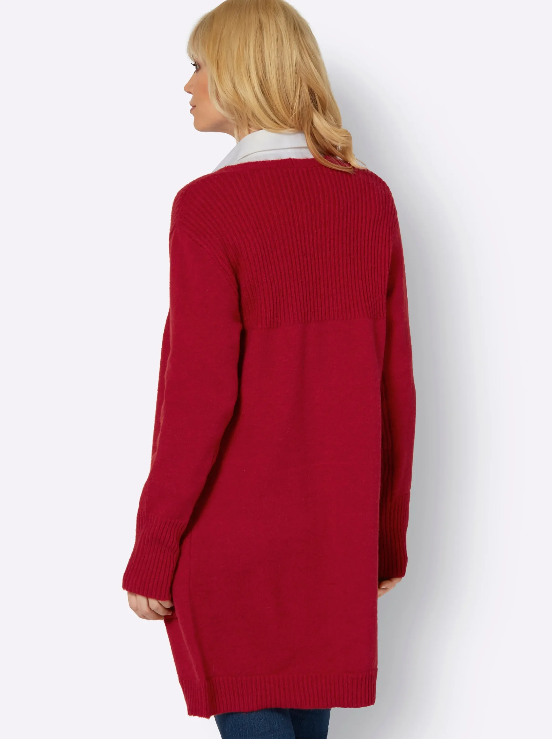 Strickjacken| Cardigan mit 2 Taschen rot