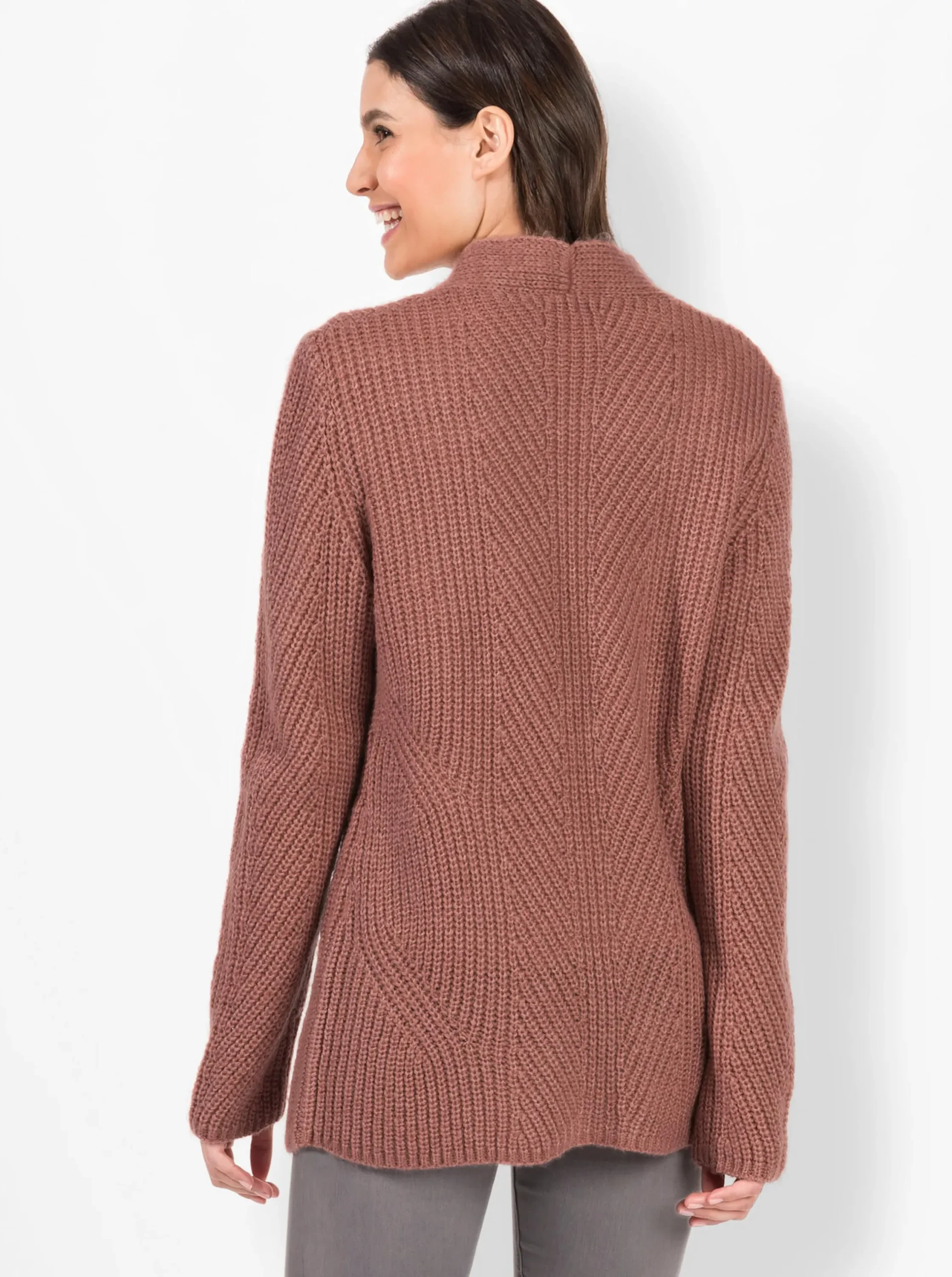 Strickjacken| Cardigan mit Grobstrick- und Zopfmuster rosenholz-meliert