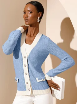 Strickjacken| Cardigan mit Woll- und Seiden-Anteil eisblau-vanille-gemustert