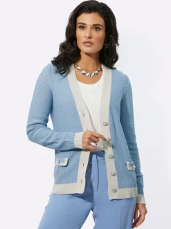 Strickjacken| Cardigan mit Woll- und Seiden-Anteil eisblau-vanille-gemustert