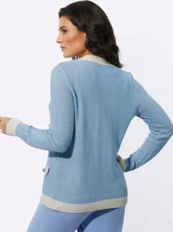 Strickjacken| Cardigan mit Woll- und Seiden-Anteil eisblau-vanille-gemustert