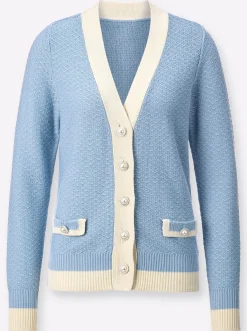 Strickjacken| Cardigan mit Woll- und Seiden-Anteil eisblau-vanille-gemustert