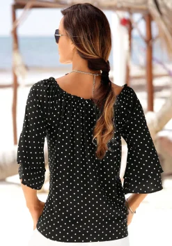 Strandmode|Blusen|LASCANA Carmenbluse schwarz-weiß-gepunktet