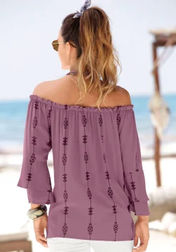Blusen|LASCANA Carmenbluse lila-bedruckt