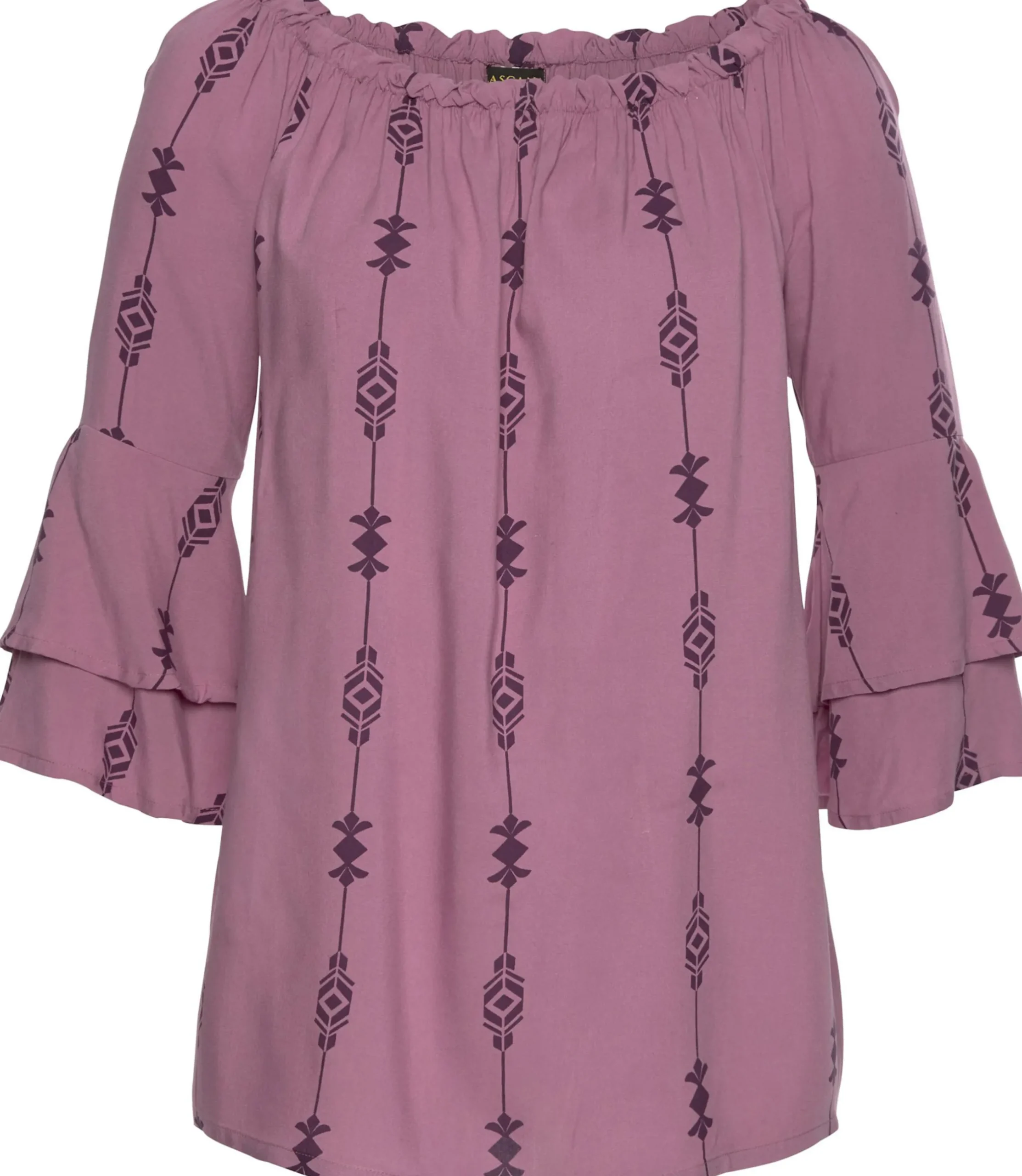 Blusen|LASCANA Carmenbluse lila-bedruckt